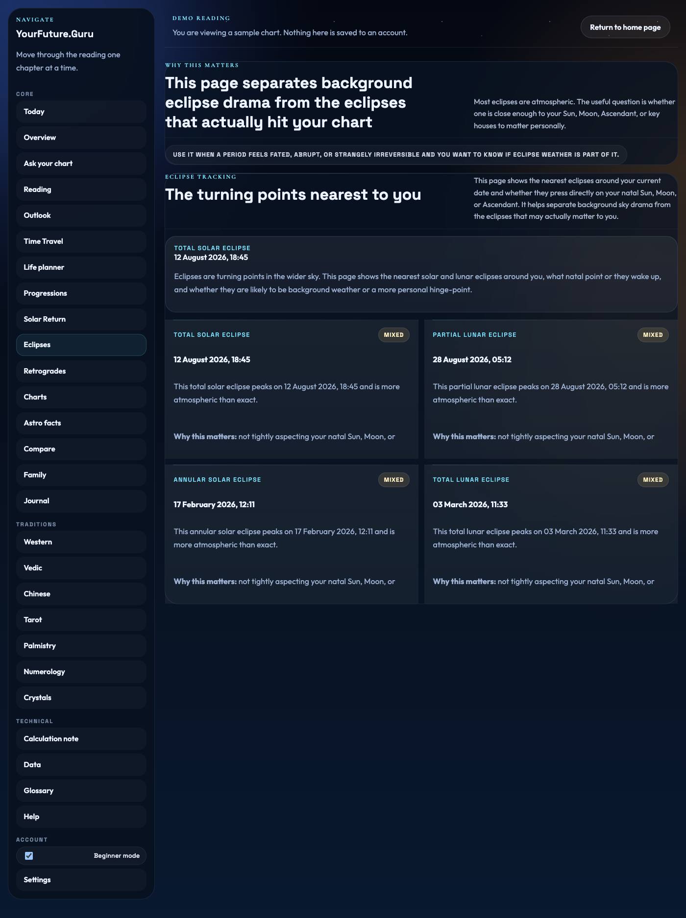 Eclipse tracking page from the live app.